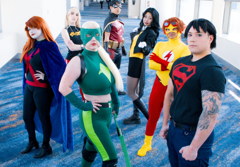 A group of cosplayers at Wondercon, dressed up as Young Justice